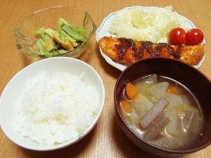 白飯・鮭のオーブン焼き・みそ汁・煮浸し